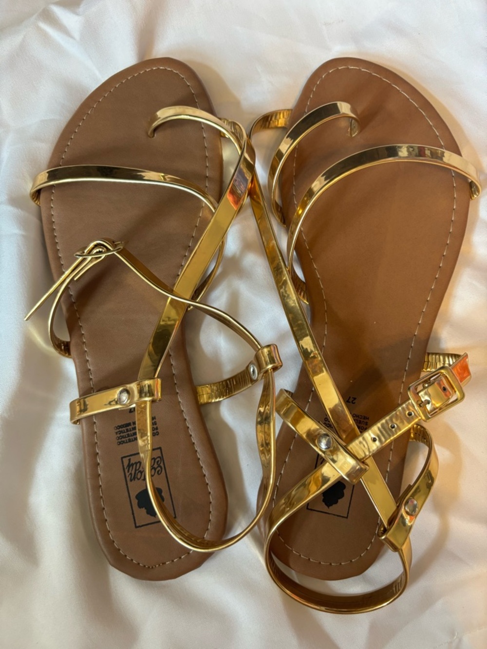 Cotton Candy Gold Strappy Flat Sandals